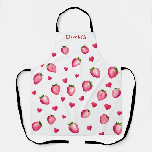 かわいいイチゴのハートベリー甘い水色 エプロン (正面)