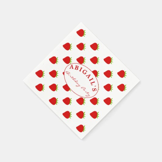 かわいいイチゴのパタパーソナライズされたーン スタンダードカクテルナプキン (角)