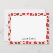 かわいいイチゴのピンクのパタパーソナライズされたーン ノートカード (正面)