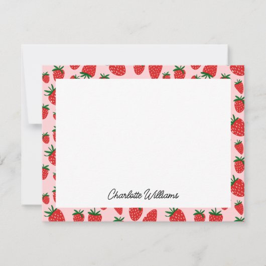 かわいいイチゴのピンクのパタパーソナライズされたーン ノートカード (正面)