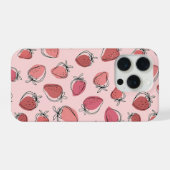 かわいいイチゴのピンクのパターンのスマホケース iPhoneケース (裏面横)