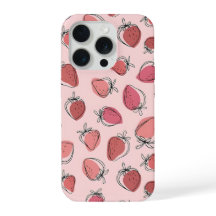 かわいいイチゴのピンクのパターンのスマホケース