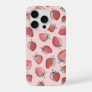 かわいいイチゴのピンクのパターンのスマホケース iPhone 15 PROケース