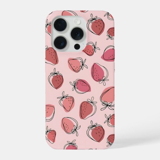 かわいいイチゴのピンクのパターンのスマホケース iPhoneケース (裏面)
