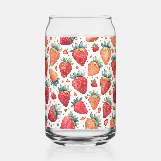 かわいいイチゴのピンクのパターン ガラス缶 (左)