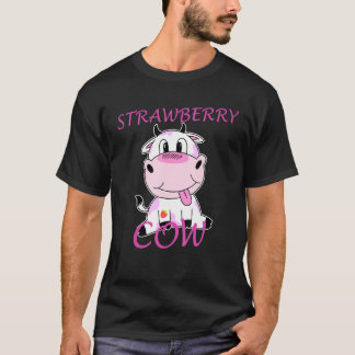 かわいいイチゴのピンクの牛 Tシャツ