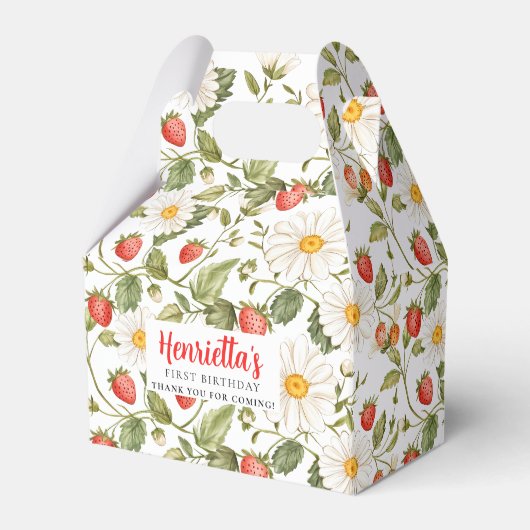 かわいいイチゴのファーストバースデーギフトボックス フェイバーボックス (正面サイド)