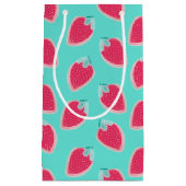 かわいいイチゴのフルーツパターン スモールペーパーバッグ (正面)