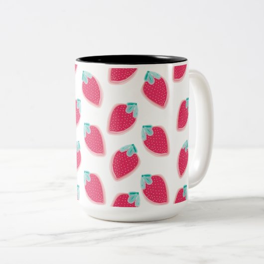 かわいいイチゴのフルーツパターン ツートーンマグカップ (正面右)