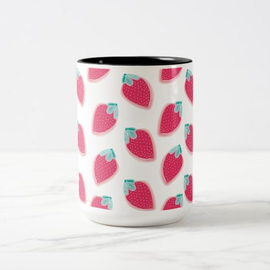 かわいいイチゴのフルーツパターン ツートーンマグカップ (中央)