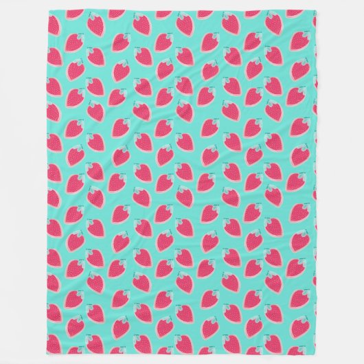 かわいいイチゴのフルーツパターン フリースブランケット (正面)