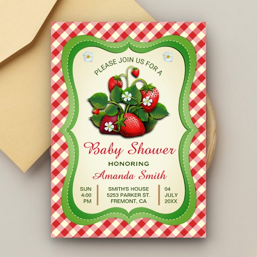 かわいいイチゴのベビーシャワー招待状 招待状