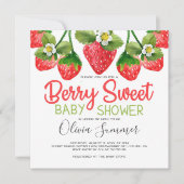 かわいいイチゴのベリースウィートギンガムベビーシャワー 招待状 (正面)