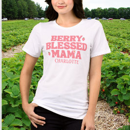 かわいいイチゴのベリー ブレスド ママ ピンクの誕生日 トライブレンドTシャツ