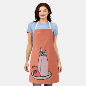 かわいいイチゴのミルクシェイクピンクと白 エプロン (着用した状態)