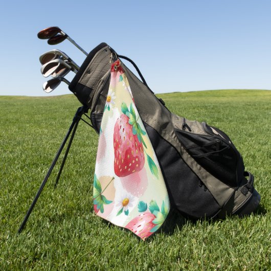 かわいいイチゴのレインボーバースデーパーティー ゴルフタオル (グリーン)