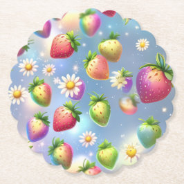 かわいいイチゴのレインボーバースデーパーティー ペーパーコースター