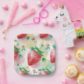 かわいいイチゴのレインボーバースデーパーティー ペーパープレート (パーティー)