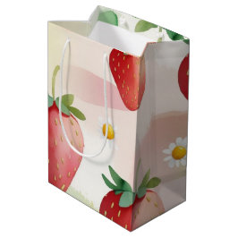 かわいいイチゴのレインボーバースデーパーティー ミディアムペーパーバッグ
