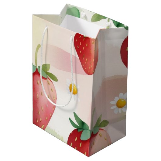 かわいいイチゴのレインボーバースデーパーティー ミディアムペーパーバッグ (裏面アングル)