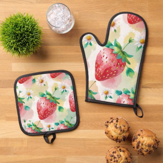 かわいいイチゴのレインボーバースデーパーティー 鍋つかみ&鍋敷きセット (トップダウン)