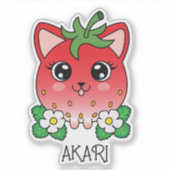 かわいいイチゴの子猫 シール (正面)