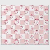 かわいいイチゴの格子模様 ラッピングペーパー (フラット)