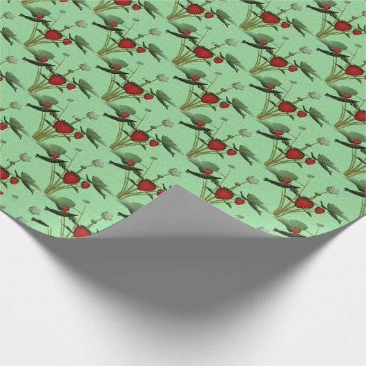 かわいいイチゴの植物デザイン ラッピングペーパー (角)