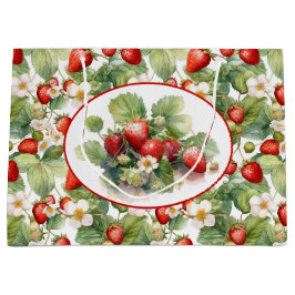 かわいいイチゴの水色 ラージペーパーバッグ