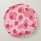 かわいいイチゴの牛のパターン ラウンドクッション (裏面)