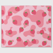 かわいいイチゴの牛のパターン ラッピングペーパー (フラット)