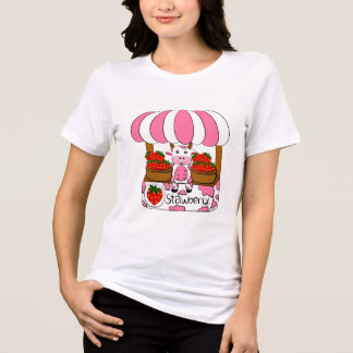 かわいいイチゴの牛の市場スタンド | かわいいピンクのフルーツ トライブレンドTシャツ