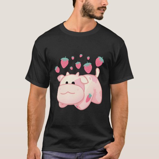 かわいいイチゴの牛の果実 Tシャツ (正面)