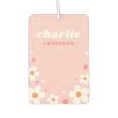 かわいいイチゴの花レトロフォント名ライトピンク カーエアーフレッシュナー (正面)