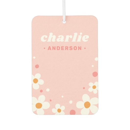 かわいいイチゴの花レトロフォント名ライトピンク カーエアーフレッシュナー (正面)