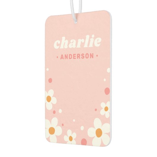 かわいいイチゴの花レトロフォント名ライトピンク カーエアーフレッシュナー (左)