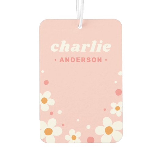 かわいいイチゴの花レトロフォント名ライトピンク カーエアーフレッシュナー (裏面)