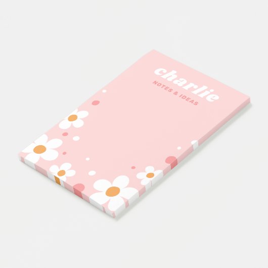 かわいいイチゴの花レトロフォント名ライトピンク ポストイット (アングル)