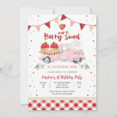 かわいいイチゴの誕生日招待状 招待状 (正面)