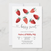 かわいいイチゴの誕生日招待状 招待状 (正面)