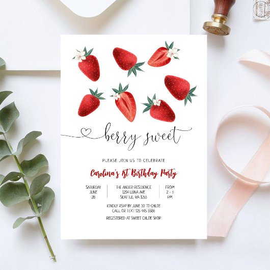 かわいいイチゴの誕生日招待状 招待状
