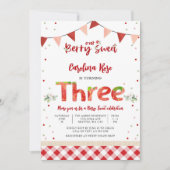 かわいいイチゴの誕生日招待状 招待状 (正面)