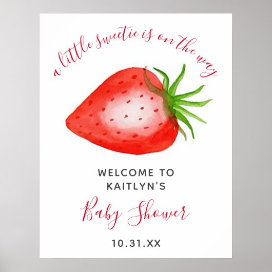 かわいいイチゴの赤ちゃんシャワー歓迎サイン ポスター (正面)