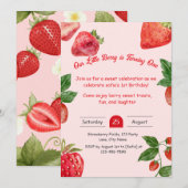 かわいいイチゴの1歳誕生日招待状 招待状 (正面/裏面)