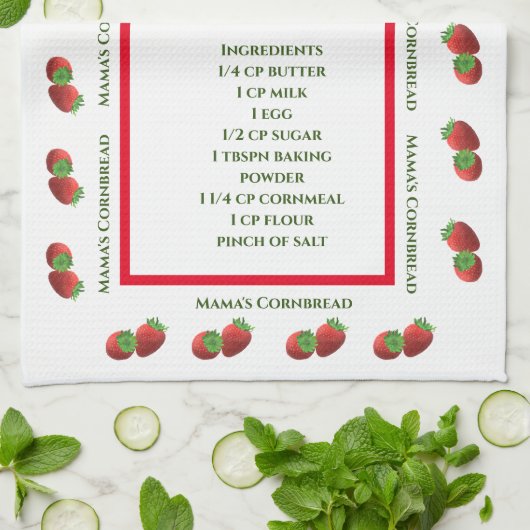 かわいいイチゴをテーマにしたレシピ キッチンタオル (折り畳み)