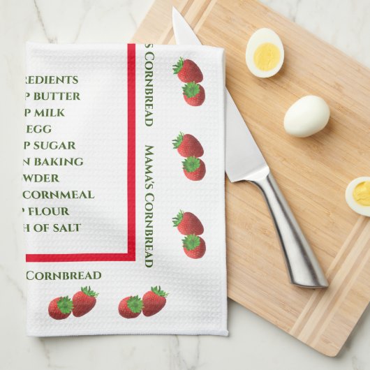 かわいいイチゴをテーマにしたレシピ キッチンタオル (四つ折り)