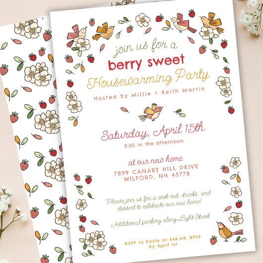 かわいいイチゴテーマニューホーム引っ越し祝いパーティーパーティー 招待状