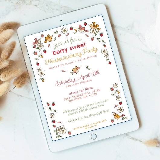 かわいいイチゴテーマニューホーム引っ越し祝いパーティーパーティー 招待状