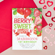 かわいいイチゴテーマ誕生日招待状
