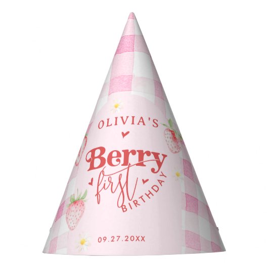 かわいいイチゴデイジーベリーファーストフォトブリッズデイ パーティーハット (正面)
